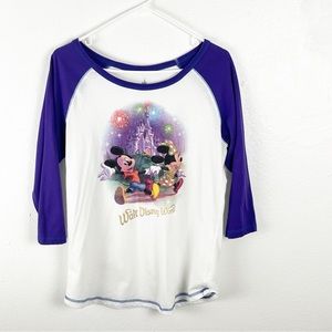 DISNEY PARKS White Mickey Minnie Goofy Graphic Baseball Tee, Size Large